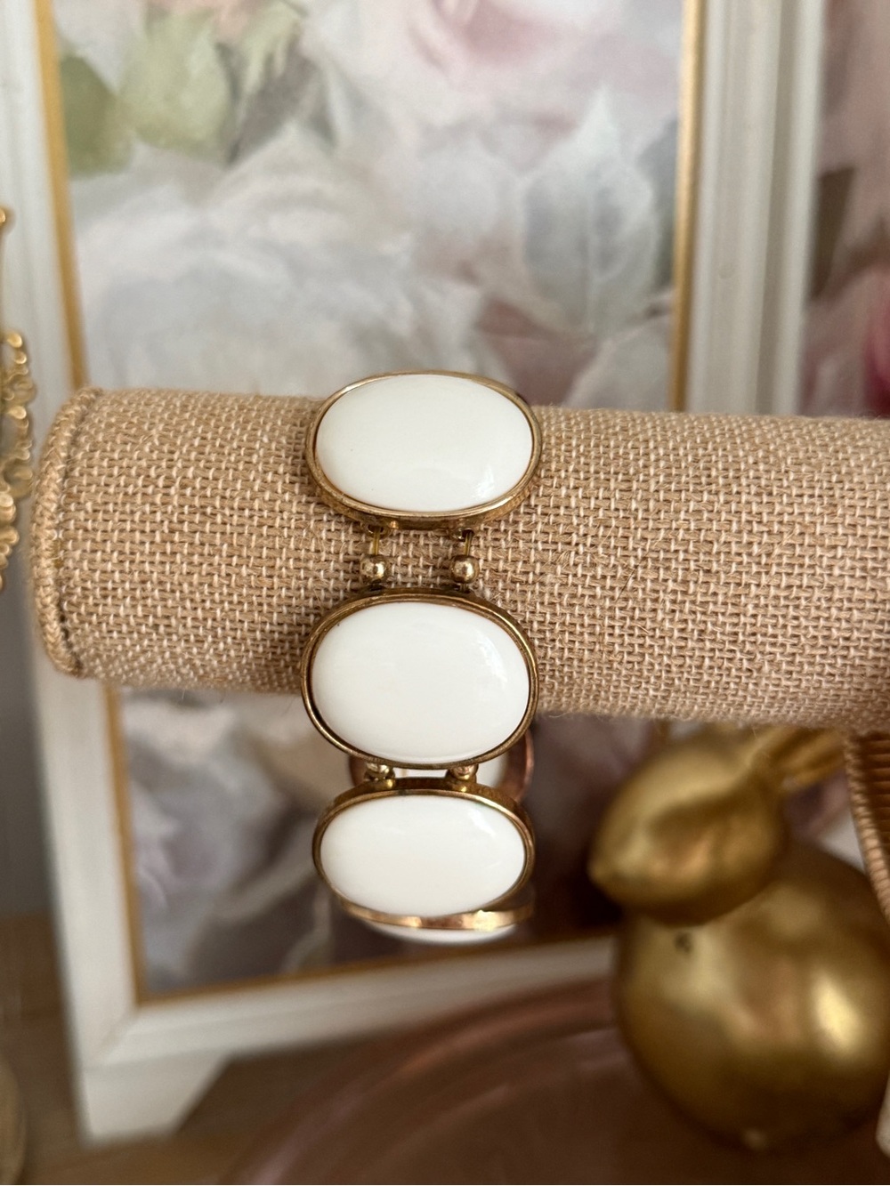 Vintage White & Gold Oversized Bracelet